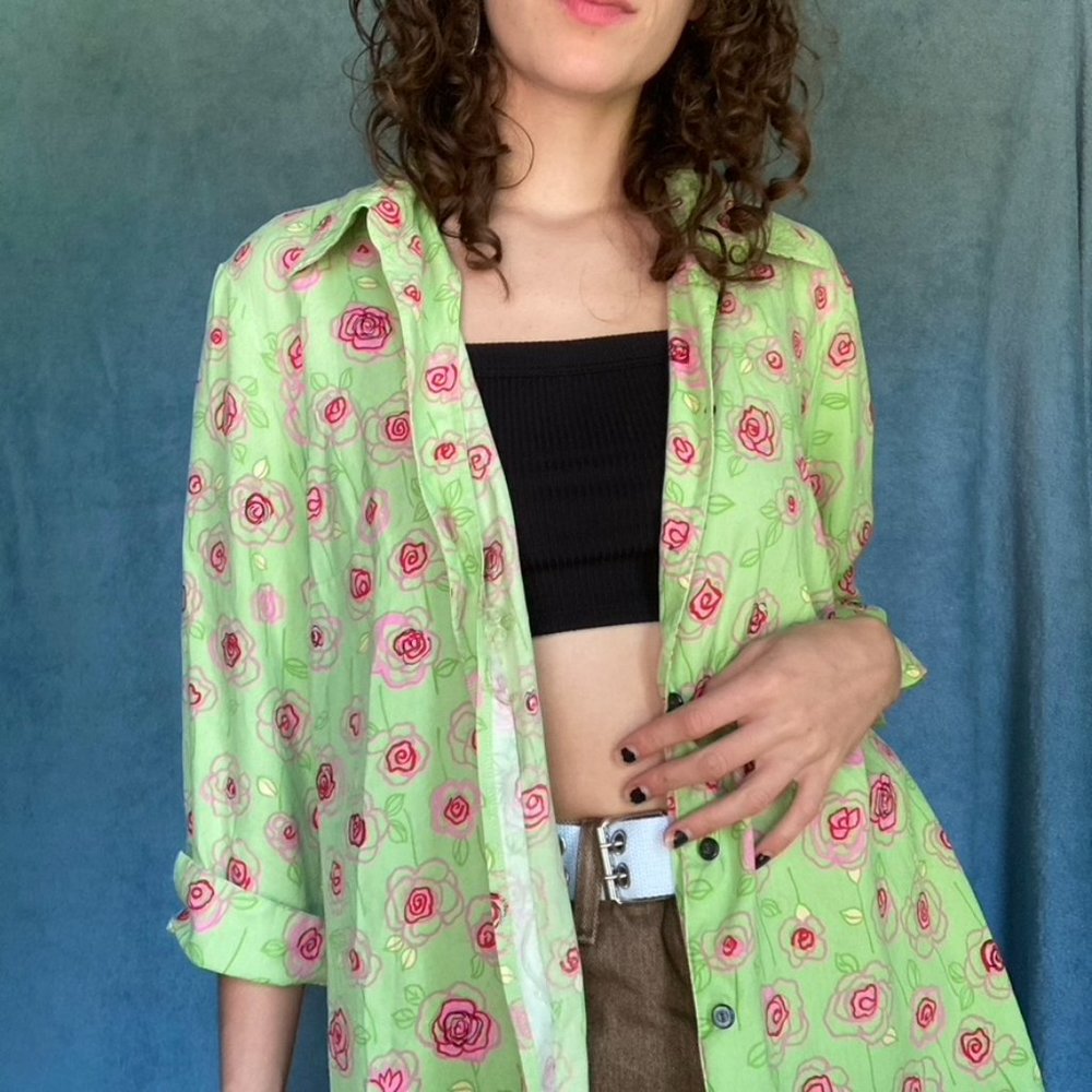 Sag Harbor mint green pink floral button up shirt!